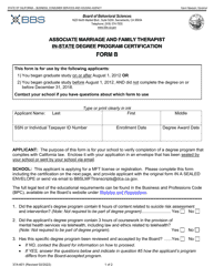 Form B (37A-601) Associate Marriage and Family Therapist in-State Degree Program Certification - California