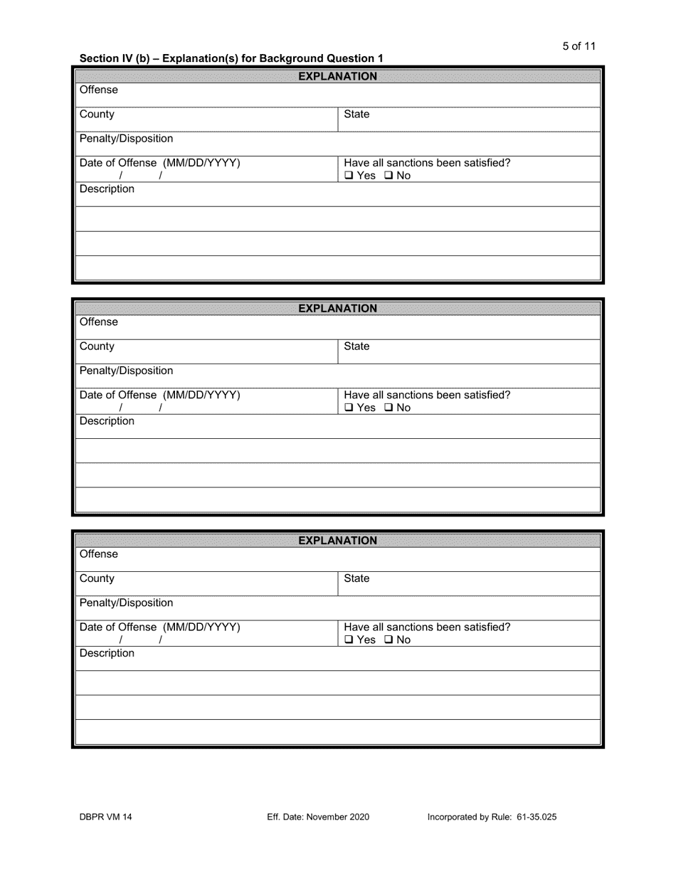 Form DBPR VM14 Download Printable PDF or Fill Online Application for ...