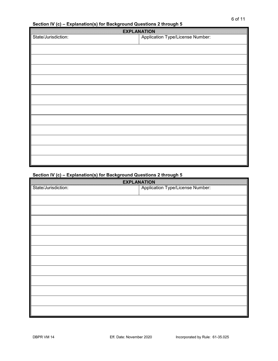 Form DBPR VM14 Application for Veterinarian Temporary License - Florida, Page 6