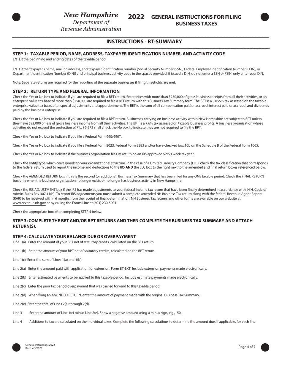 Download Instructions for Form BTSUMMARY Business Tax Return Summary PDF, 2022 Templateroller