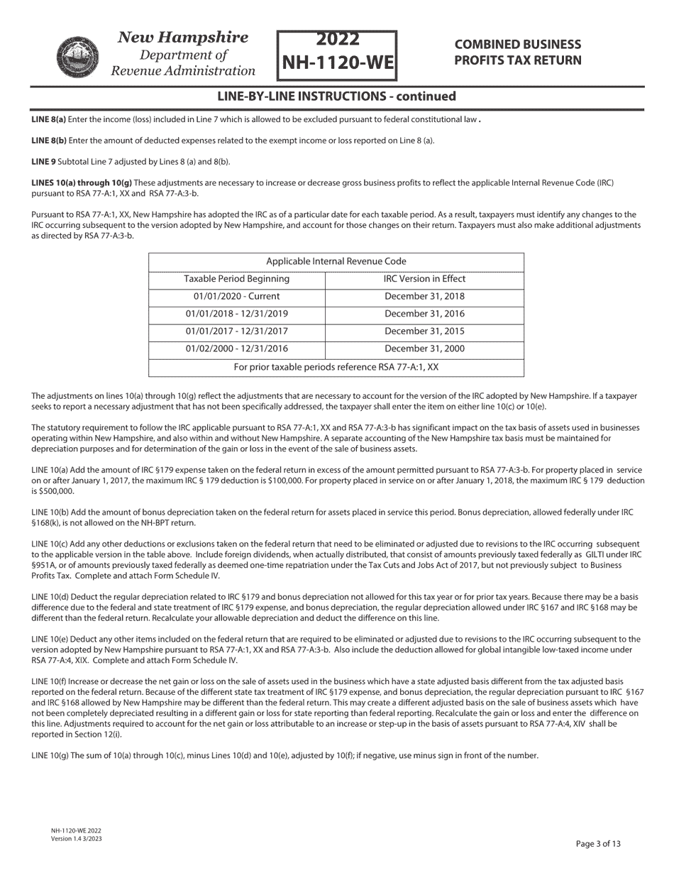 Instructions for Form NH-1120-WE Combined Business Profits Tax Return - New Hampshire, Page 3