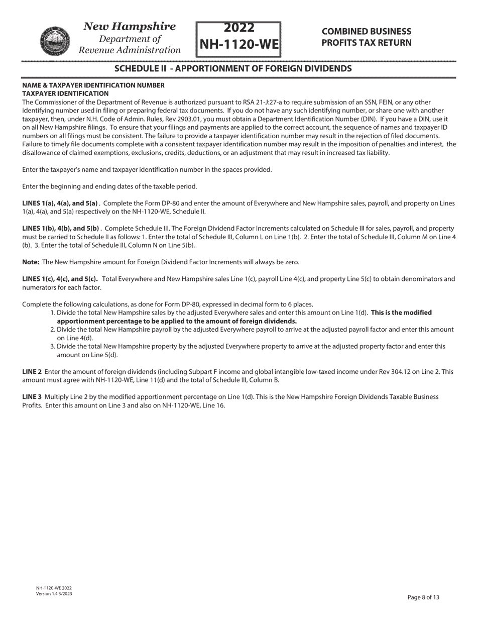 Instructions for Form NH-1120-WE Combined Business Profits Tax Return - New Hampshire, Page 8