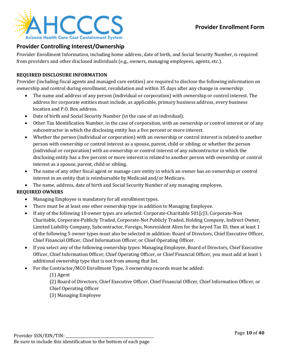 Provider Enrollment Form - Arizona, Page 10
