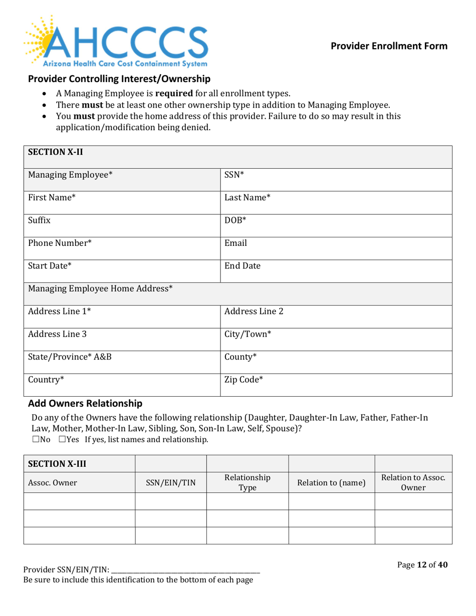 Provider Enrollment Form - Arizona, Page 12