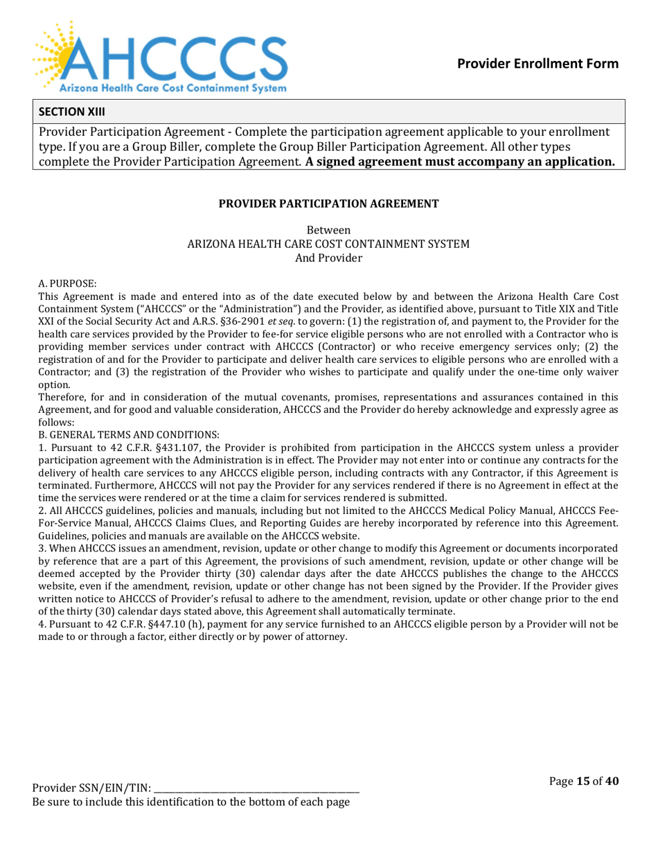 Provider Enrollment Form - Arizona, Page 15
