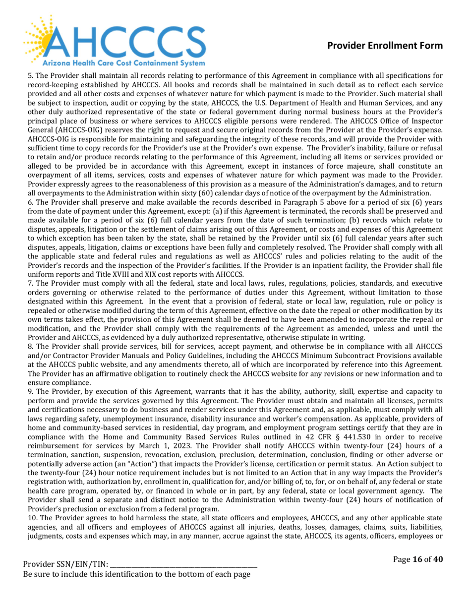 Provider Enrollment Form - Arizona, Page 16