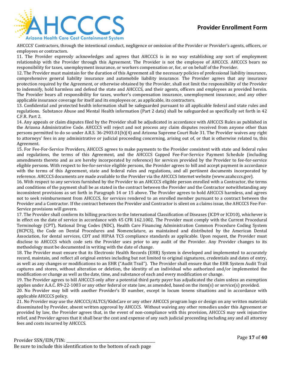 Provider Enrollment Form - Arizona, Page 17