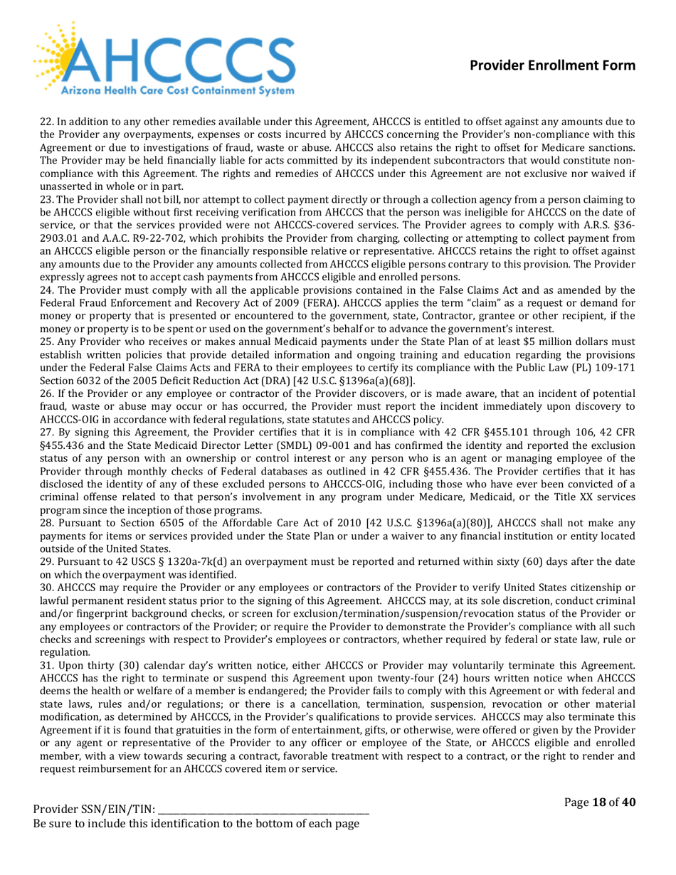 Provider Enrollment Form - Arizona, Page 18