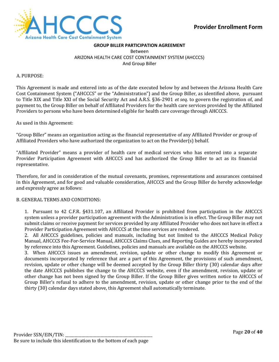 Provider Enrollment Form - Arizona, Page 20