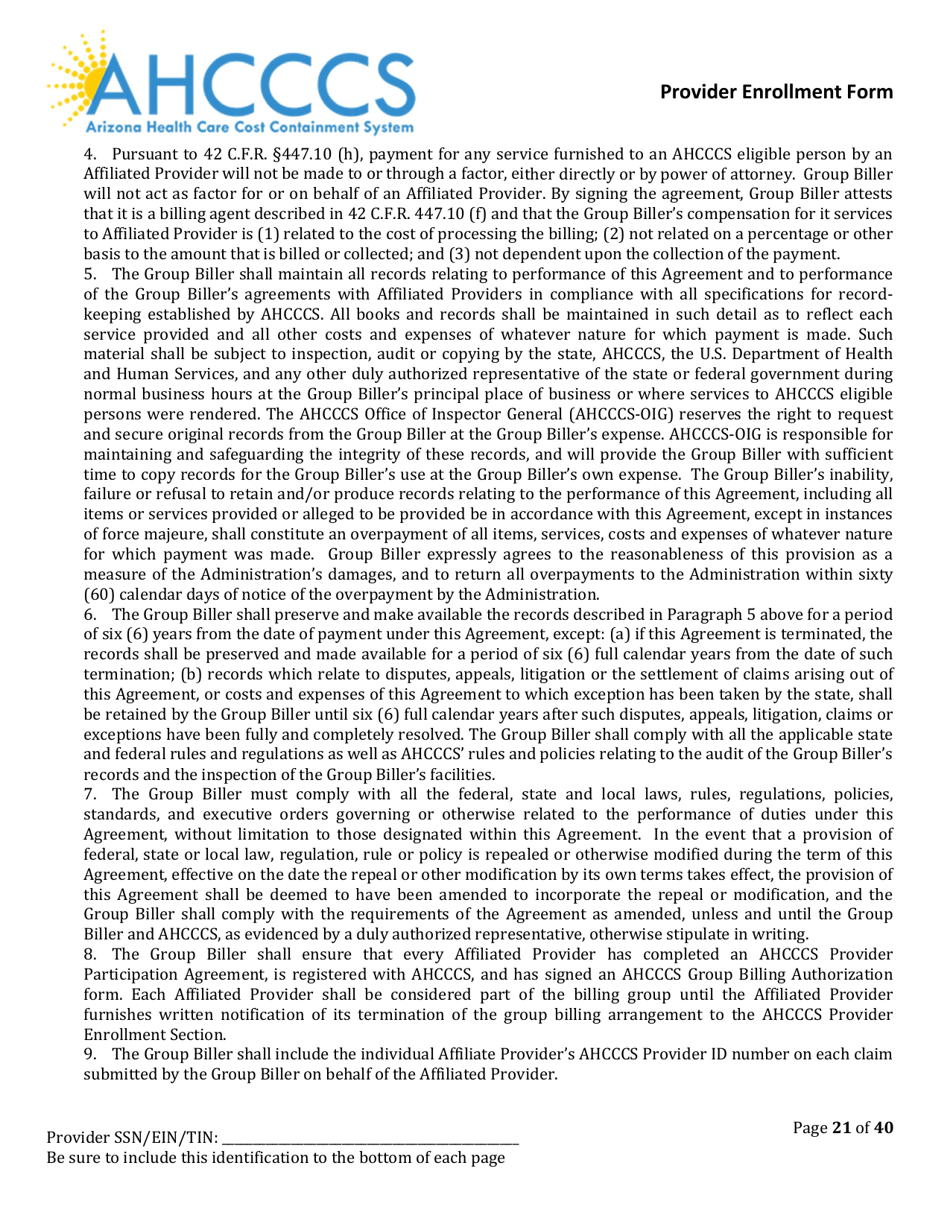 Provider Enrollment Form - Arizona, Page 21