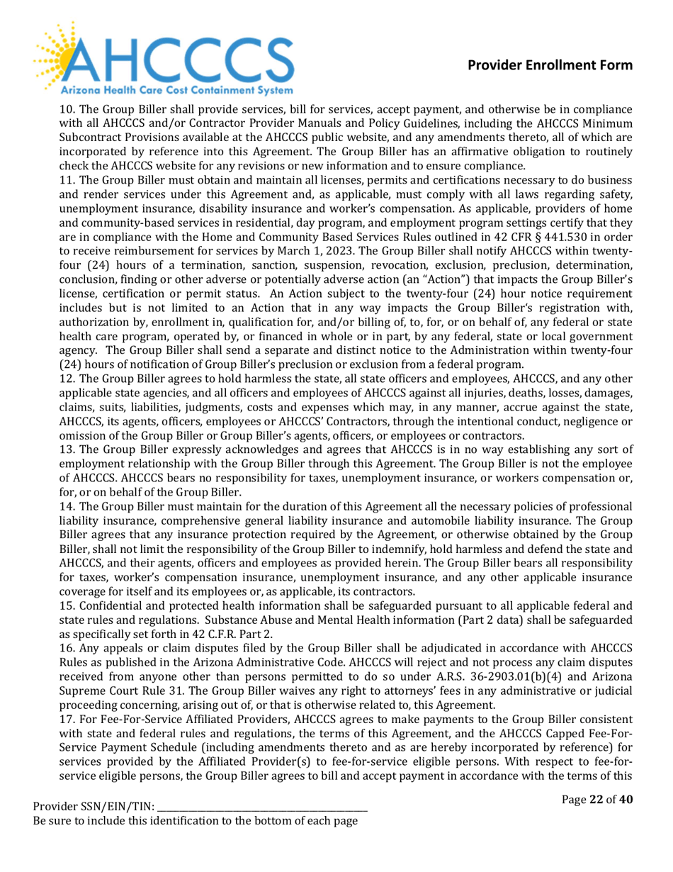 Provider Enrollment Form - Arizona, Page 22
