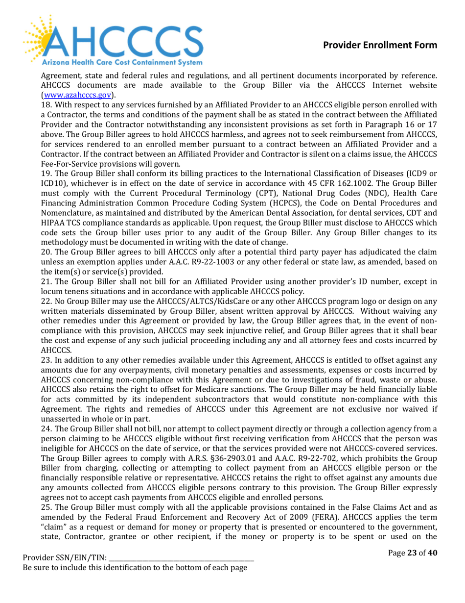 Provider Enrollment Form - Arizona, Page 23