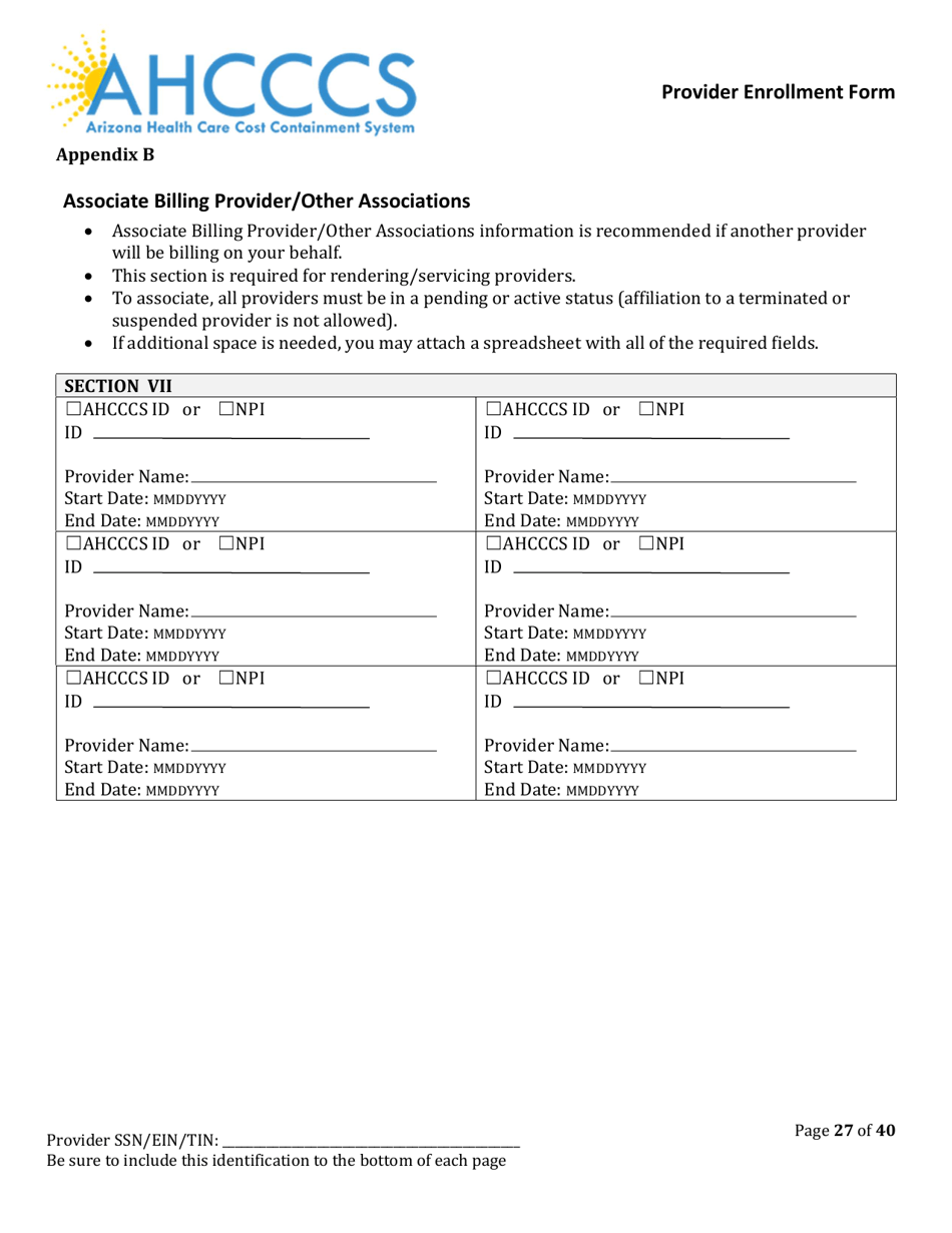 Provider Enrollment Form - Arizona, Page 27