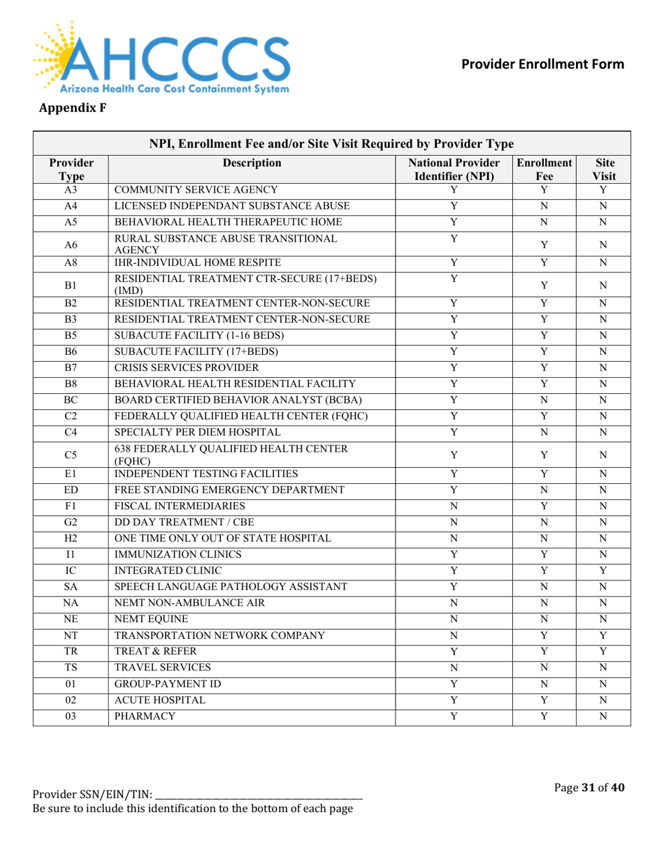 Provider Enrollment Form - Arizona, Page 31