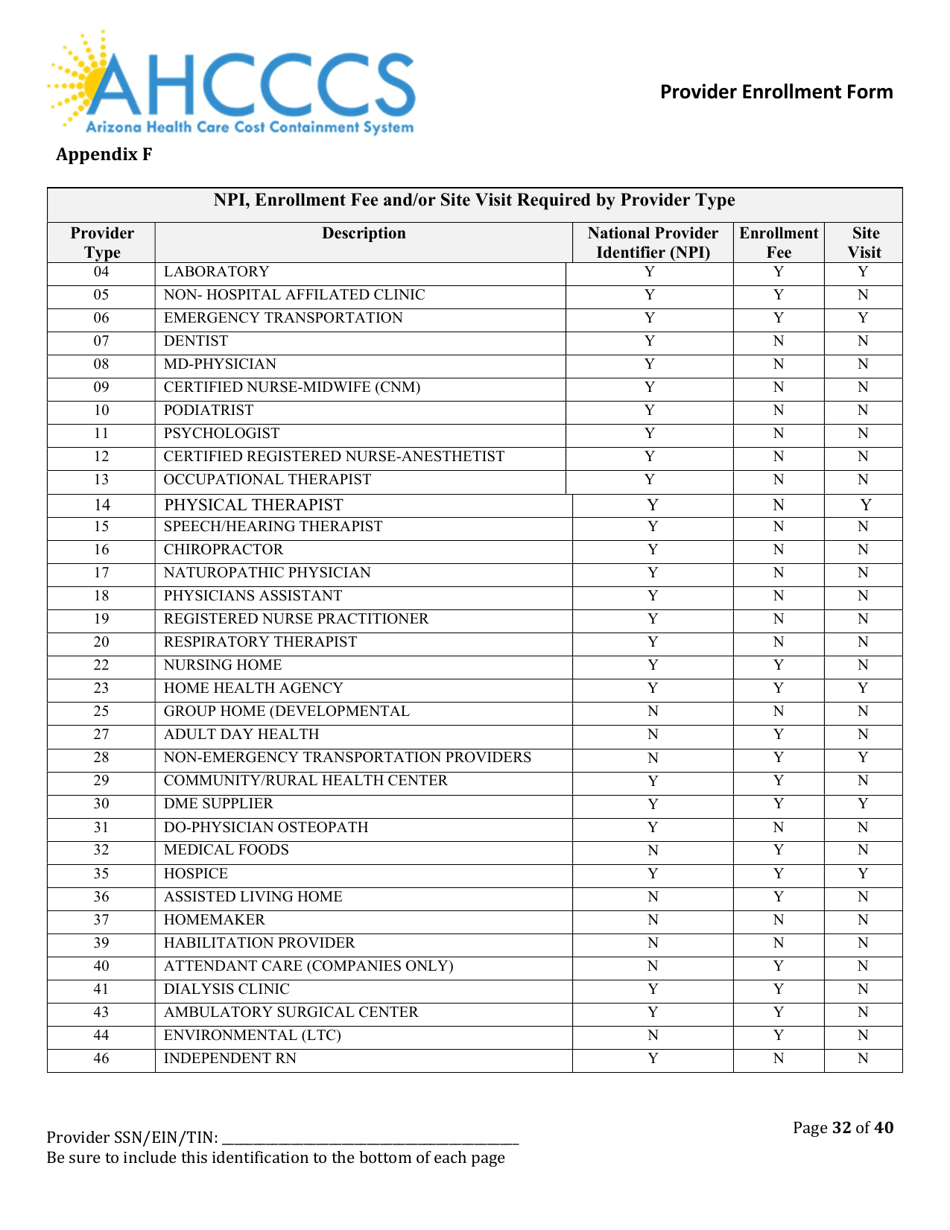 Provider Enrollment Form - Arizona, Page 32