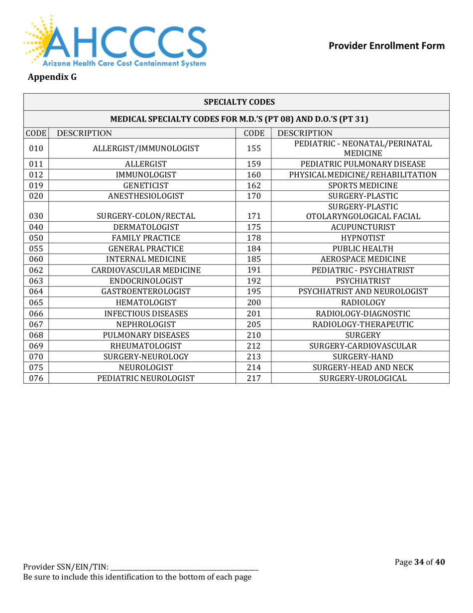 Provider Enrollment Form - Arizona, Page 34
