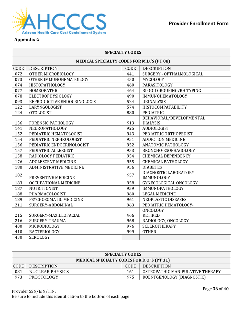 Provider Enrollment Form - Arizona, Page 36