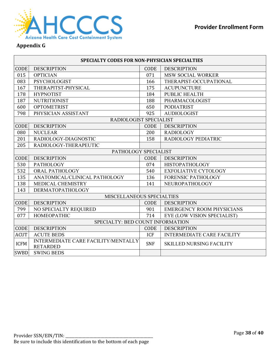 Provider Enrollment Form - Arizona, Page 38