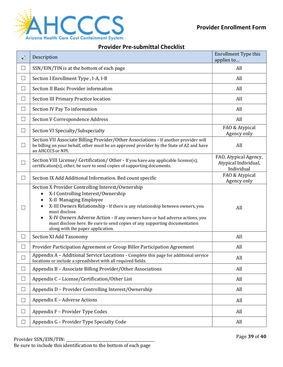 Provider Enrollment Form - Arizona, Page 39