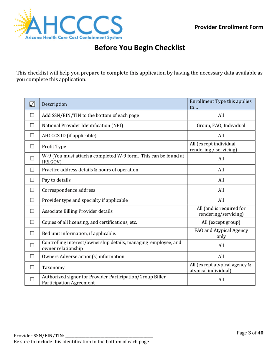 Provider Enrollment Form - Arizona, Page 3