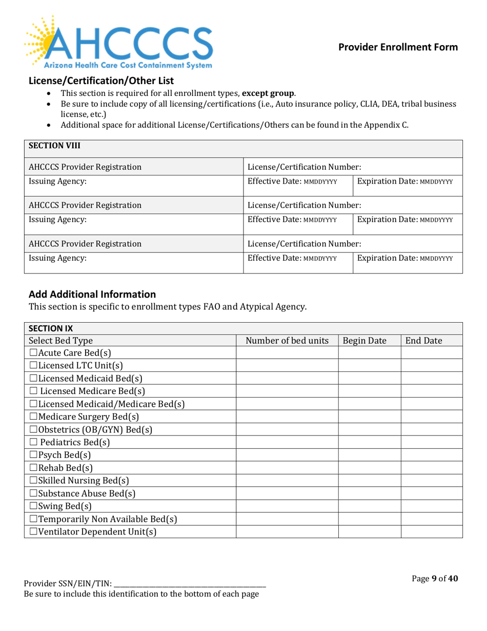 Provider Enrollment Form - Arizona, Page 9