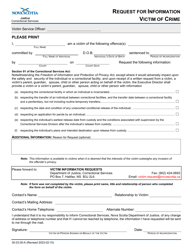 Document preview: Form 30.03.00-A Request for Information - Victim of Crime - Nova Scotia, Canada