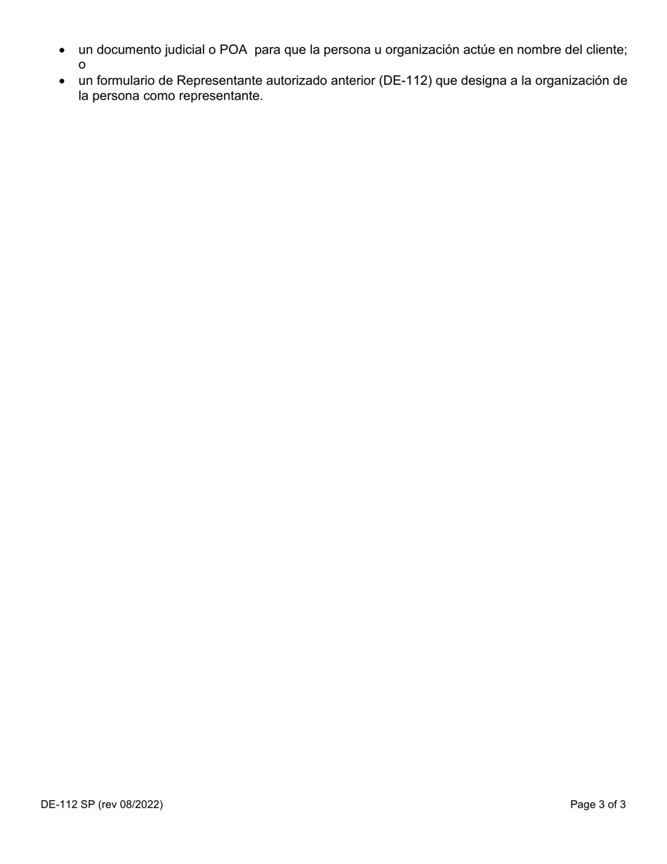 Formulario DE-112 Representante Autorizado - Arizona (Spanish), Page 3