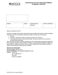 Document preview: Formulario DE-202 Autorizacion Para Dar Informacion Medica Protegida a Ahcccs - Arizona (Spanish)