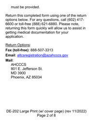 Form DE-202 Authorization to Disclose Protected Health Information to Ahcccs - Large Print - Arizona, Page 2