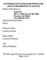 Form DE-202 Authorization to Disclose Protected Health Information to Ahcccs - Large Print - Arizona, Page 3