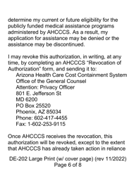 Form DE-202 Authorization to Disclose Protected Health Information to Ahcccs - Large Print - Arizona, Page 6