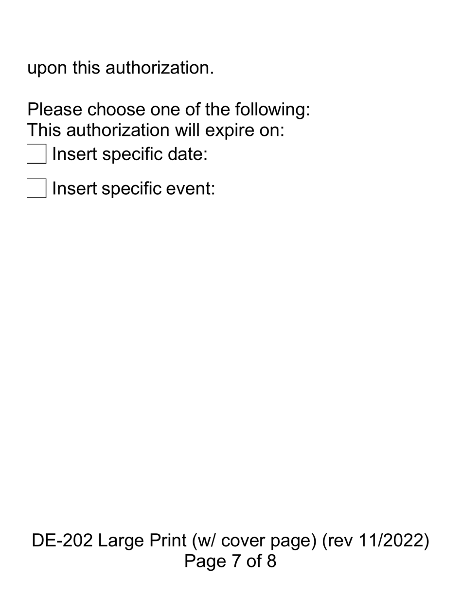 Form DE-202 Authorization to Disclose Protected Health Information to Ahcccs - Large Print - Arizona, Page 7