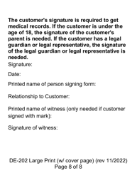 Form DE-202 Authorization to Disclose Protected Health Information to Ahcccs - Large Print - Arizona, Page 8