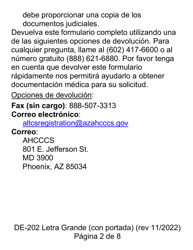 Formulario DE-202 Autorizacion Para Revelar a Ahcccs Informacion Protegida Acera De Su Salad - Letra Grande - Arizona (Spanish), Page 2