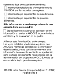 Formulario DE-202 Autorizacion Para Revelar a Ahcccs Informacion Protegida Acera De Su Salad - Letra Grande - Arizona (Spanish), Page 5