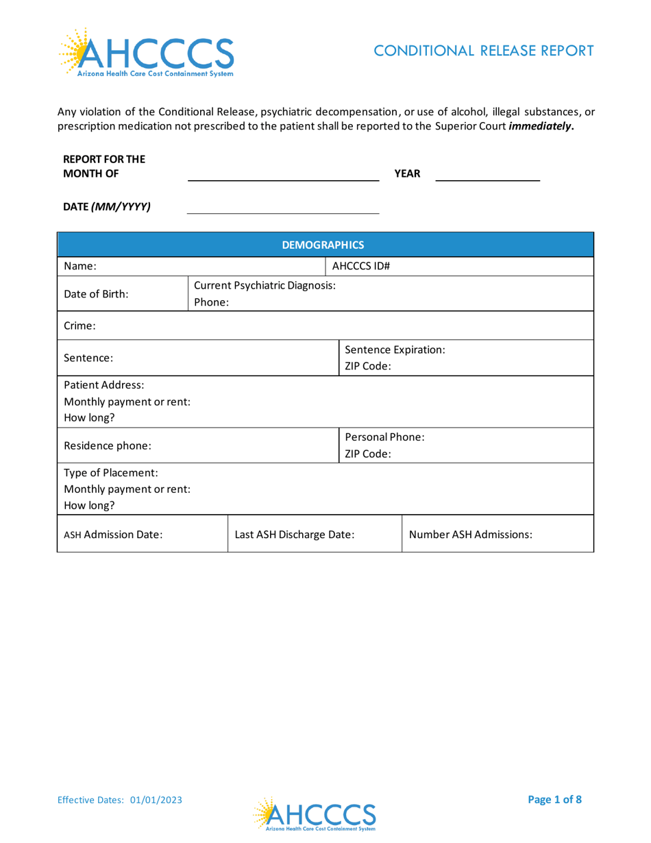 Conditional Release Report - Arizona, Page 1