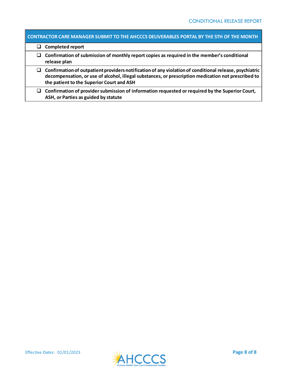 Conditional Release Report - Arizona, Page 8