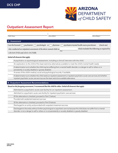 Form CSO-1363A Outpatient Assessment Report - Arizona