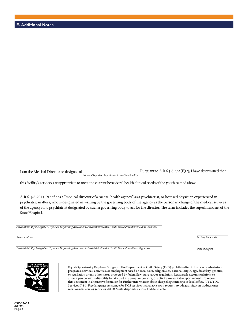 Form CSO-1363A Outpatient Assessment Report - Arizona, Page 4