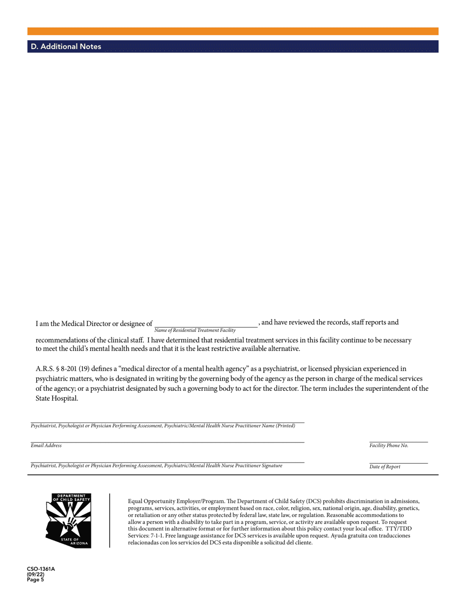 Form CSO-1361A 60 Day Review of Residential / Psychiatric Treatment Services - Arizona, Page 5