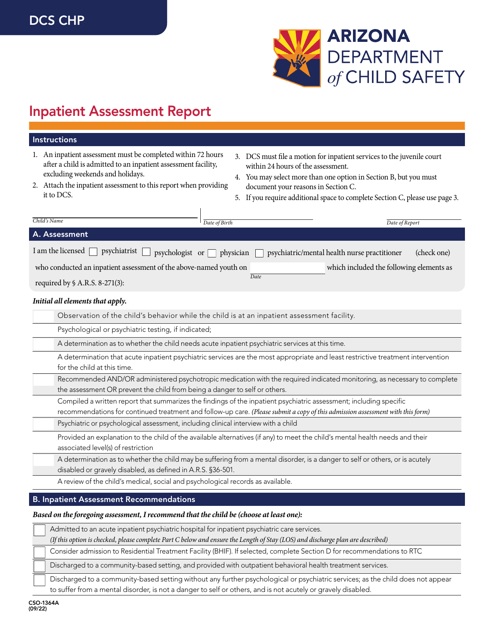 Form CSO-1364A Inpatient Assessment Report - Arizona