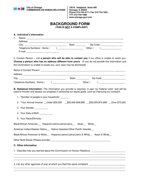 Background Form - City of Chicago, Illinois Download Pdf
