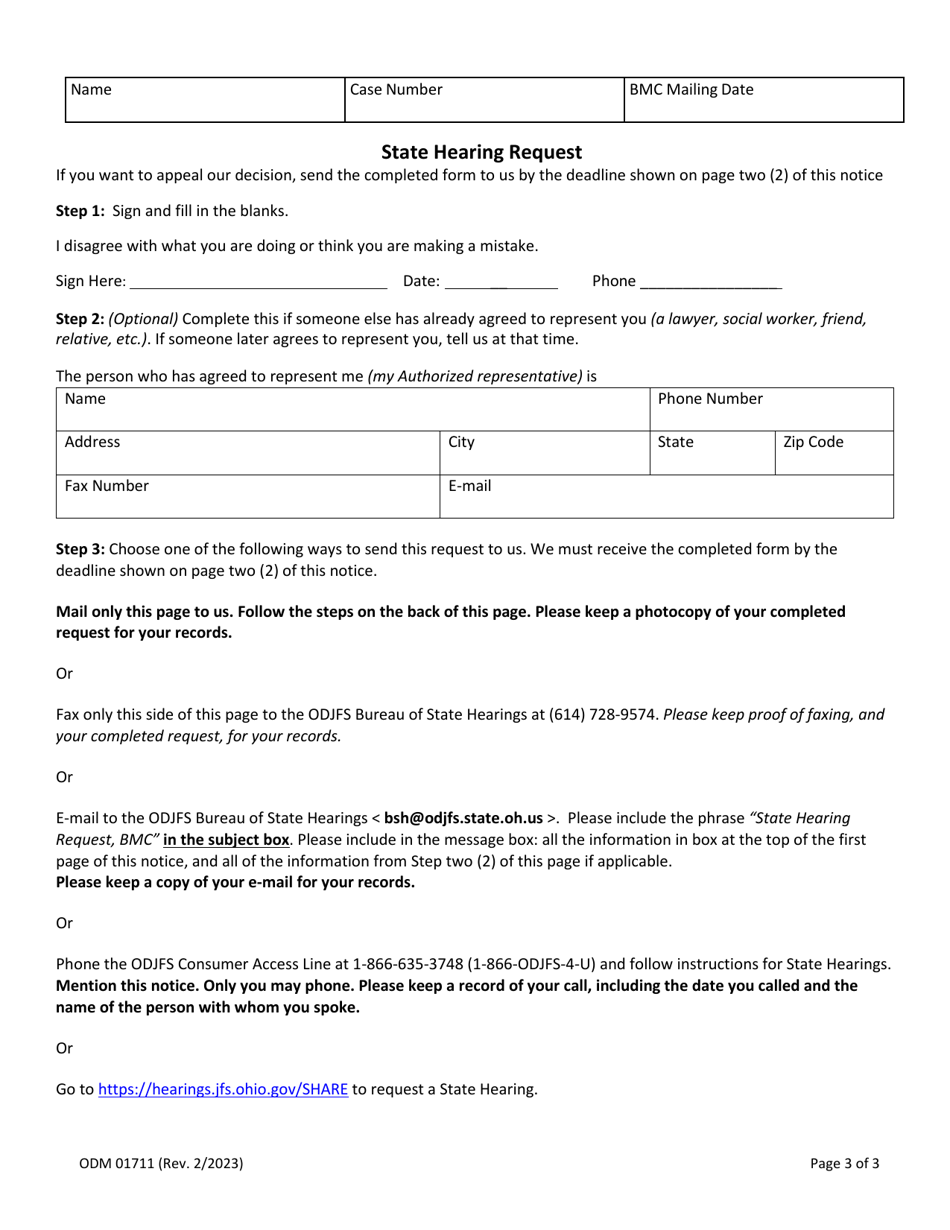 Form ODM01711 Notice of Denial of Your Request to Terminate Membership in Your Managed Care Organization for just Cause From the Office of Managed Care - Ohio, Page 3