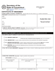 Document preview: Form BUS-034 Certificate of Amendment - Limited Liability Company: Domestic - Connecticut