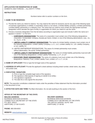 Form BUS-002 Application for Reservation of Name - Domestic or Foreign - All Entities (Stock Corps, Nonstock Corps, Llcs, Limited Partnerships, Llps and Statutory Trusts) - Connecticut, Page 2