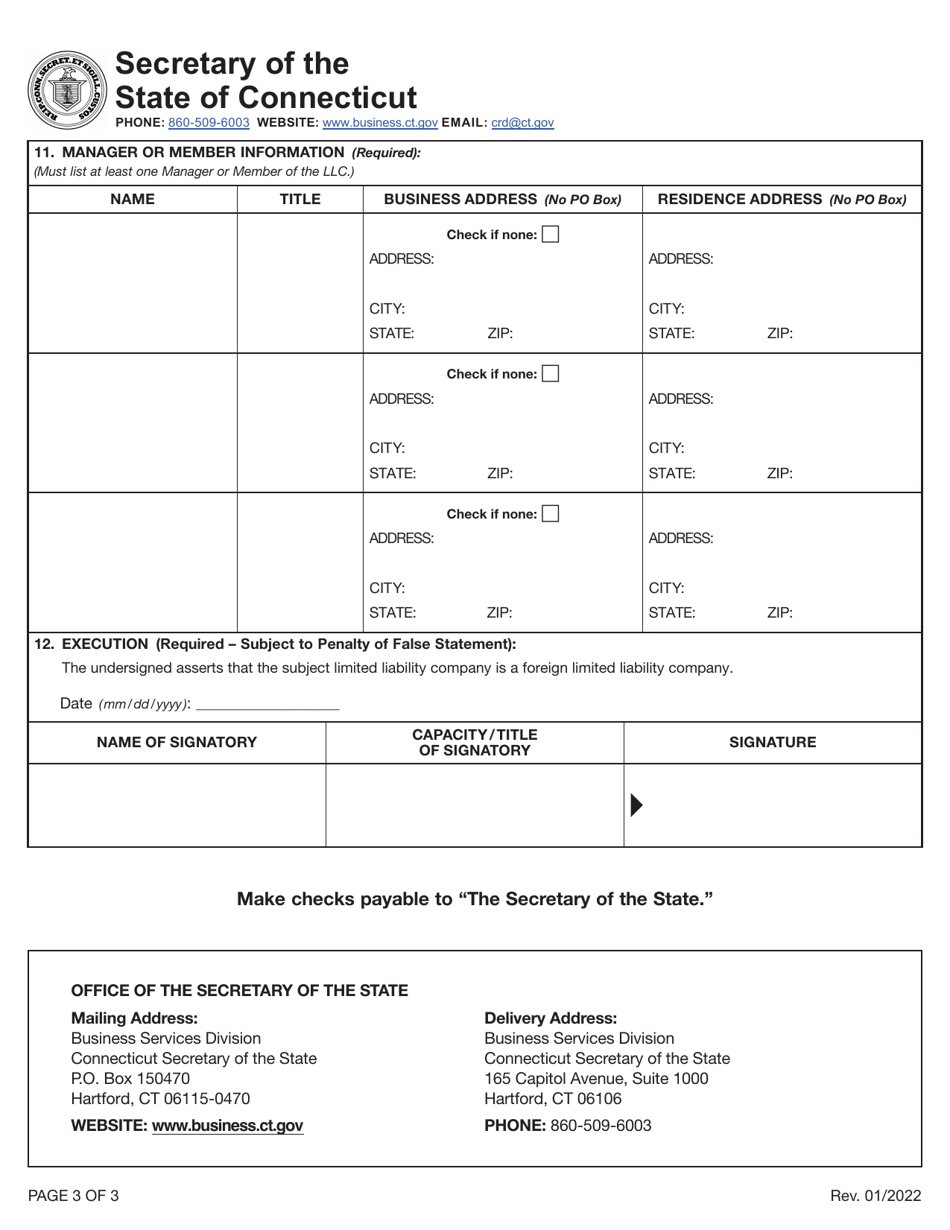 Foreign Registration Statement - Limited Liability Company - Connecticut, Page 3