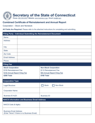 Document preview: Combined Certificate of Reinstatement and Annual Report - Corporation - Stock and Nonstock - Connecticut