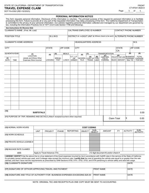 Form DOT FA-0302  Printable Pdf