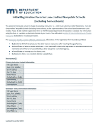 Initial Registration Form for Unaccredited Nonpublic Schools (Including Homeschools) - Minnesota
