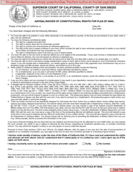 Document preview: Form MO-041 Advisal/Waiver of Constitutional Rights for Plea by Mail - County of San Diego, California